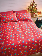 Load image into Gallery viewer, CATHERINE LANSFIELD &lt;BR&gt;
Retro Father Christmas Duvet Set &lt;BR&gt;
Navy, White &lt;BR&gt;
