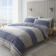 Load image into Gallery viewer, CATHERINE LANSFIELD&lt;BR&gt;
Textured Banded Stripe Duvet Set&lt;BR&gt;
Blue&lt;BR&gt;
