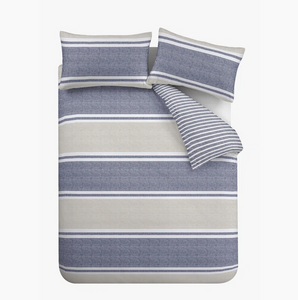 CATHERINE LANSFIELD<BR>
Textured Banded Stripe Duvet Set<BR>
Blue<BR>