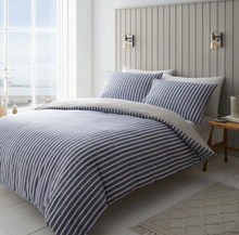 Load image into Gallery viewer, CATHERINE LANSFIELD&lt;BR&gt;
Textured Banded Stripe Duvet Set&lt;BR&gt;
Blue&lt;BR&gt;
