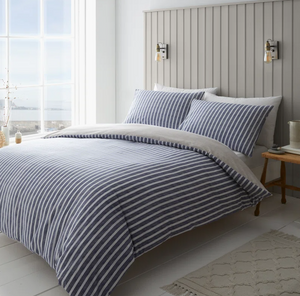 CATHERINE LANSFIELD<BR>
Textured Banded Stripe Duvet Set<BR>
Blue<BR>