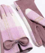 Load image into Gallery viewer, PIA ROSSINI&lt;BR&gt;
Ava Checked Pattern Gloves with Bow&lt;BR&gt;
Purple&lt;BR&gt;
