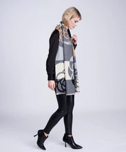 Load image into Gallery viewer, PIA ROSSINI&lt;BR&gt;
Eden Scarf Oversized Floral Motif&lt;BR&gt;
Silver/Camel
