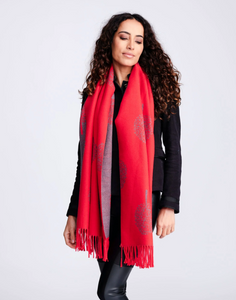 PIA ROSSINI<BR>
Reversible Printed Larissa Scarf<BR>
Red<BR>