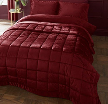 Load image into Gallery viewer, CATHERINE LANSFIELD&lt;BR&gt;
Kingsley Matt Velvet Bedspread&lt;BR&gt;
Navy, Cream, Raspberry&lt;BR&gt;
