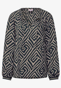 STREET ONE<BR>
Tunic Blouse with Gathered Neckline<BR>
Green/Sand<BR>