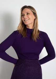 MORE AND MORE<BR>
Ribbed Knit Sweater<BR>
Purple<BR>