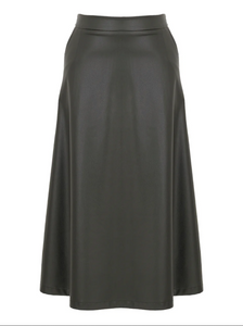 DOLCEZZA<BR>
Timeless Leather Faux Leather Midi Skirt<BR>
Black<BR>