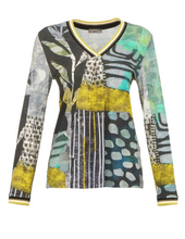 Load image into Gallery viewer, DOLCEZZA&lt;BR&gt;
Pleated V Neck Abstract Top&lt;BR&gt;
Multi&lt;BR&gt;
