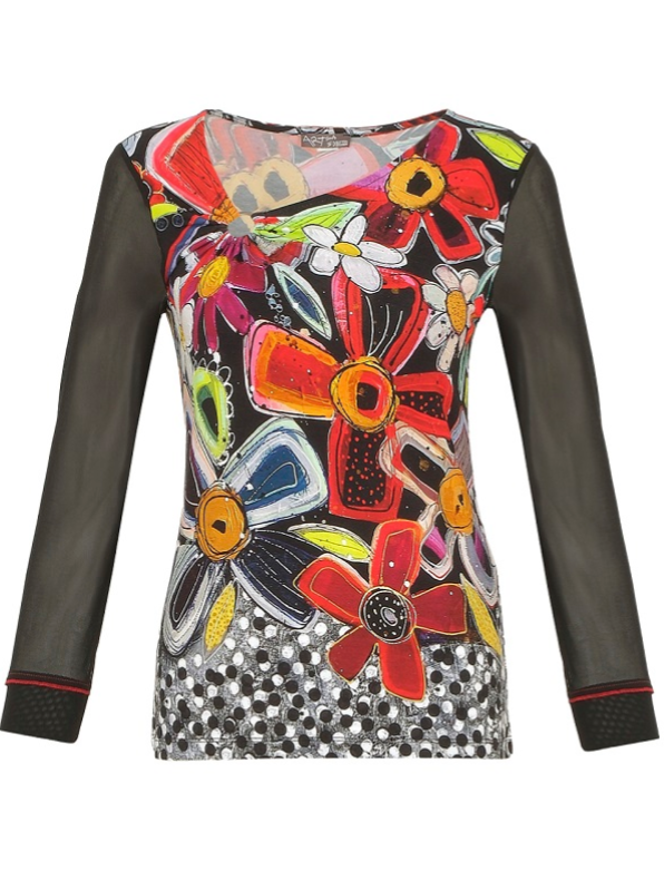 DOLCEZZA<BR>
Floral Asymmetrical Neck Top<BR>