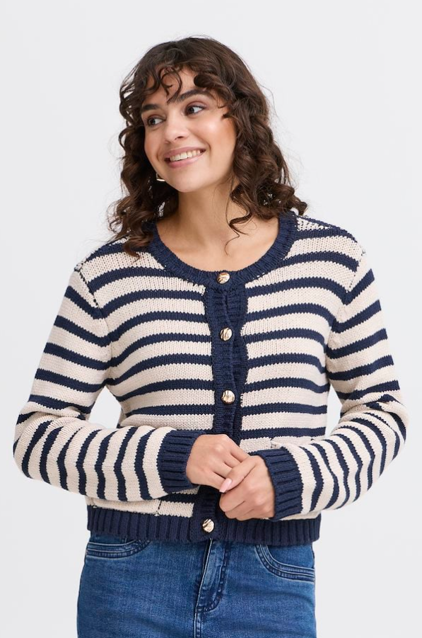 FRANSA<BR>
Belinda Cardigan<BR>
Navy/Cream<BR>