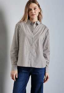 STREET ONE<BR>
Stripe Shirt<BR>
Taupe/White<BR>