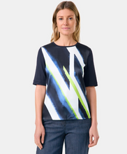 Load image into Gallery viewer, GERRY WEBER&lt;BR&gt;
Satin Front Top with Fabric Panelling&lt;BR&gt;
Navy/Green&lt;BR&gt;
