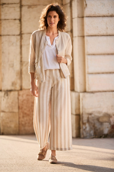 PERUZZI<BR>
Stripe Linen Trousers<BR>
Sand<BR>