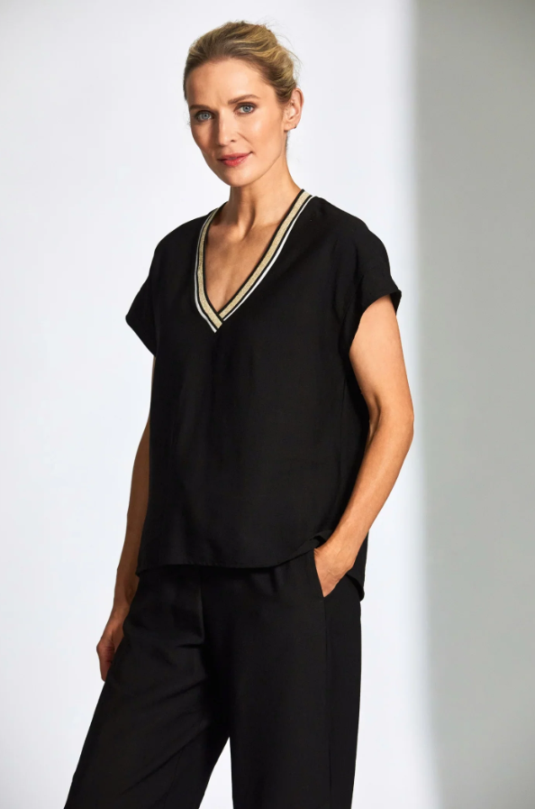 PERUZZI<BR>
Neck Sucker Top<BR>
Black/Sand<BR>