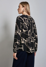 Load image into Gallery viewer, STREET ONE&lt;BR&gt;
Tunic Blouse with Smock Details&lt;BR&gt;
Navy/Sand&lt;BR&gt;
