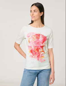 GERRY WEBER<BR>
Top with Mid-length Sleeves and Art Print<BR>
Pink/Orange<BR>