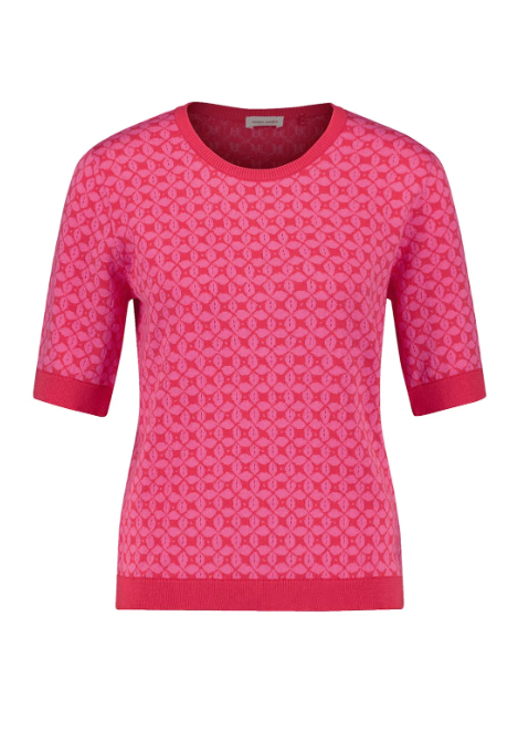 GERRY WEBER<BR>
Geometric Floral Knit Jumper<BR>
Pink/Red<BR>