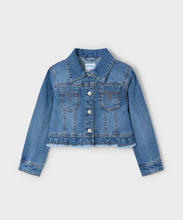 Load image into Gallery viewer, MAYORAL&lt;BR&gt;
Girl Denim Ruffle Hem Jacket&lt;BR&gt;
Denim&lt;BR&gt;
