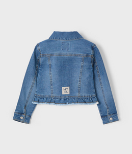 MAYORAL<BR>
Girl Denim Ruffle Hem Jacket<BR>
Denim<BR>