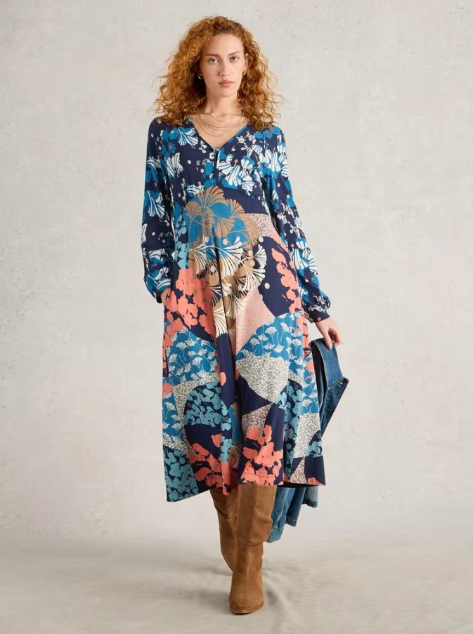 WHITE STUFF<BR>
Megan Jersey Dress<BR>
Navy<BR>
