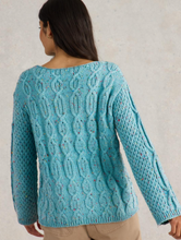 Load image into Gallery viewer, WHITE STUFF&lt;BR&gt;
Cable Neo Funnel Knit Jumper&lt;BR&gt;
Blue&lt;BR&gt;

