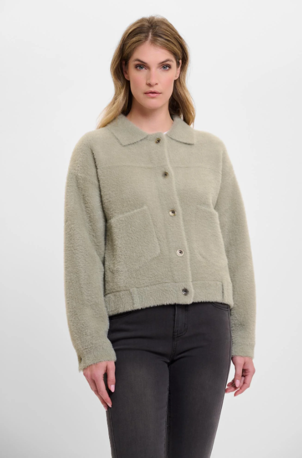 RINO AND PELLE<BR>
Bubbly Knit Jacket<BR>
Khaki, Pink<BR>