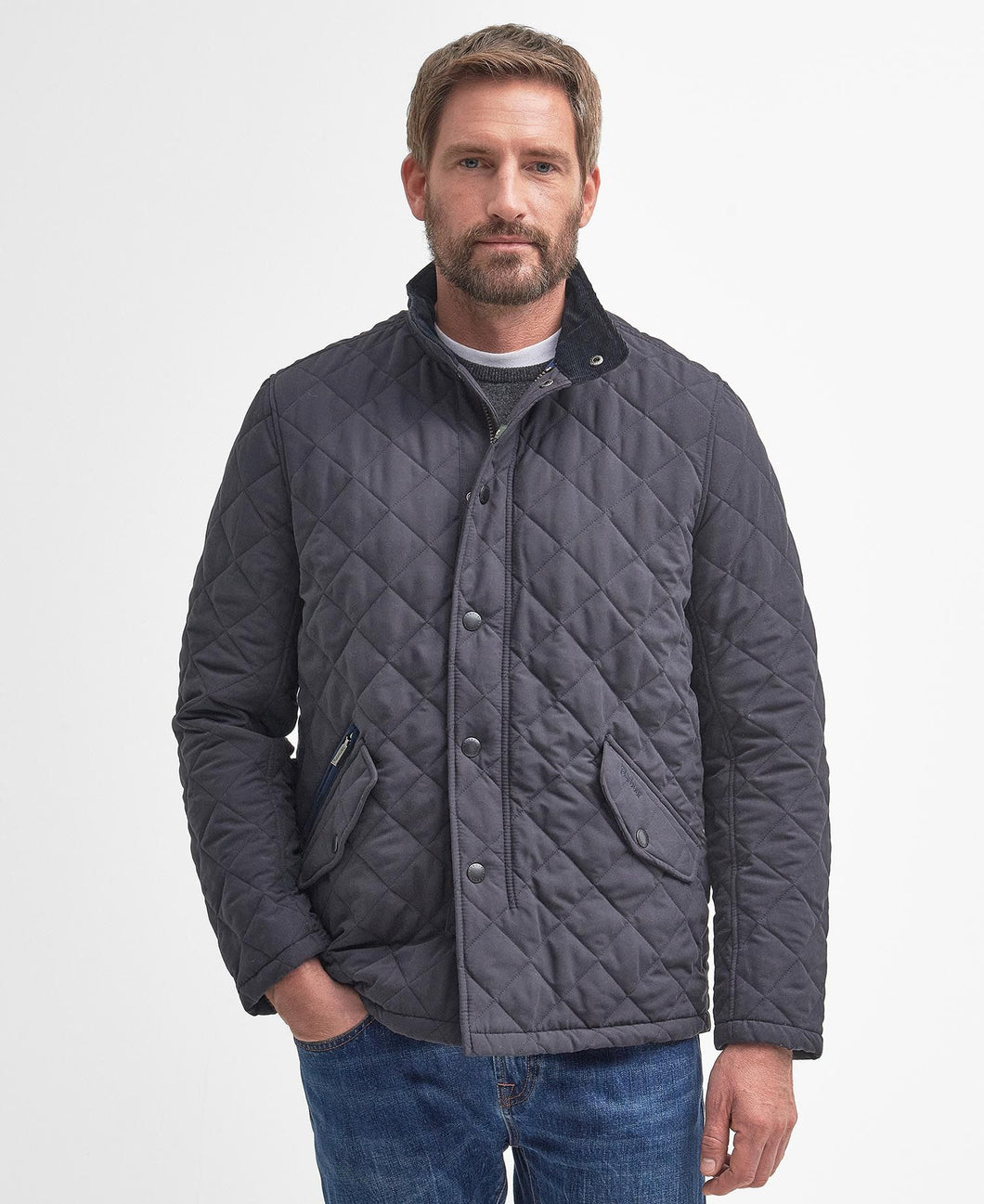 BARBOUR <BR>
Shoveler Quilted Outerwear  Jacket <BR>
Navy <BR>