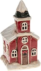 VILLAGE POTTERY <BR>
Small Xmas Church Tealight <BR>
Red <BR>