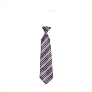 ST. PAULS NS <BR>
Boys Tie, Elasticated <BR>}~
Burgundy & Grey Stripe <BR>