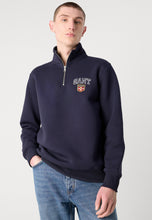 Load image into Gallery viewer, GANT &lt;BR&gt;
Half Zip Graphic Sweatshirt &lt;BR&gt;
Navy &lt;BR&gt;
