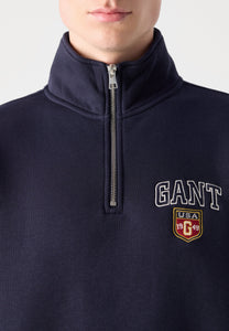 GANT <BR>
Half Zip Graphic Sweatshirt <BR>
Navy <BR>