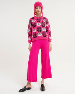 SURKANA <BR>
Printed jacquard crew neck jumper <BR>
Black or Pink combination <BR>