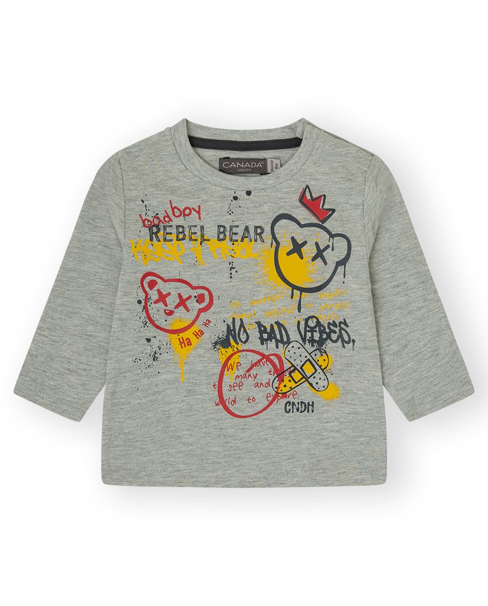 CANADA HOUSE <BR>
Baby Boy BBBomb Tee shirt <BR>
Grey <BR>