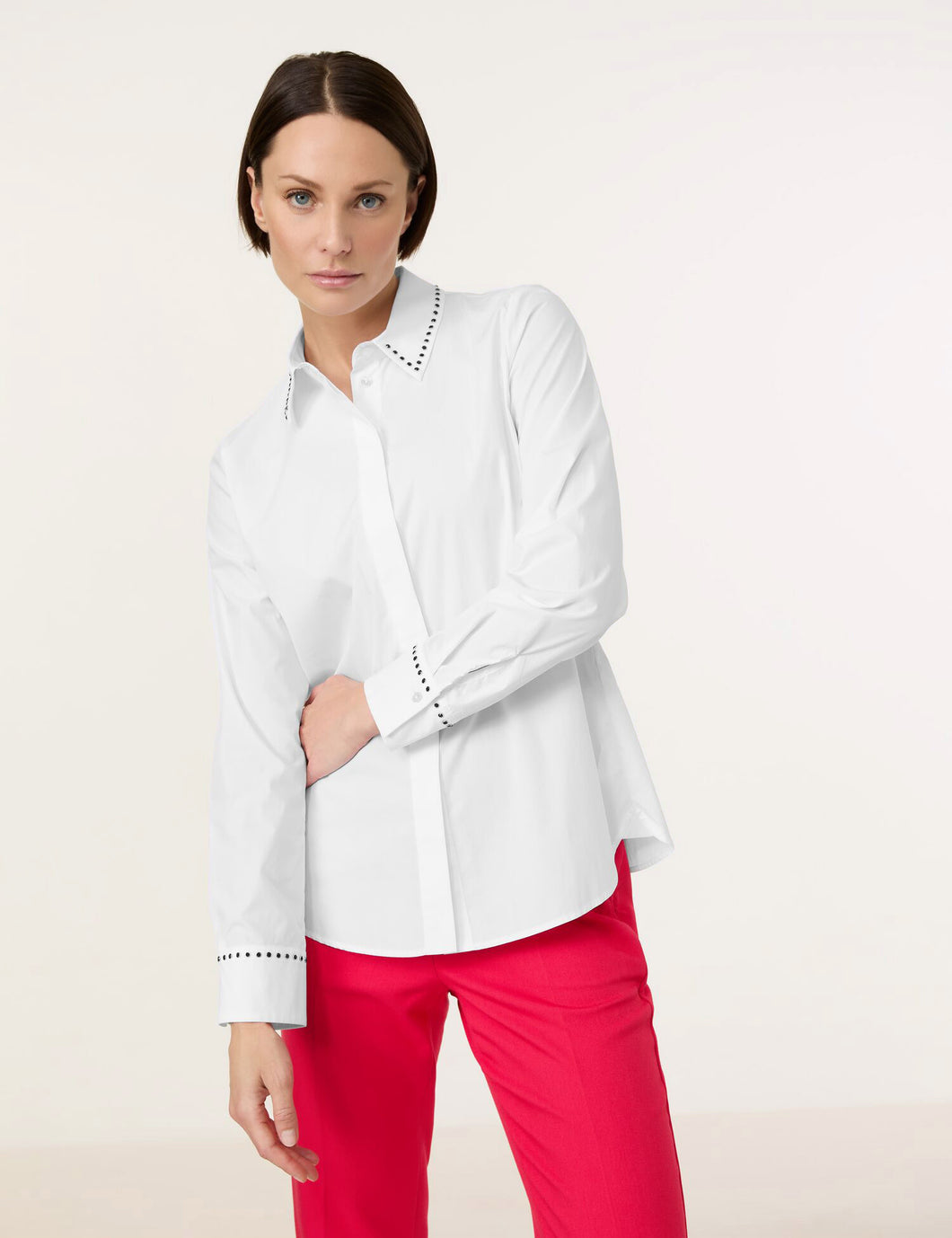 TAIFUN <BR>
Shirt blouse with stud embellishment <BR>
White <BR>