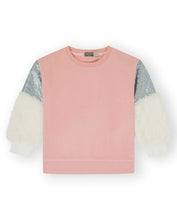 Load image into Gallery viewer, CANADA HOUSE &lt;BR&gt;
Girls sweatshirt with sequence &amp; fur &lt;BR&gt;
Pink &lt;BR&gt;
