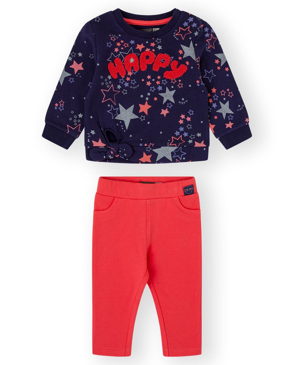 CANADA HOUSE <BR>
Baby Girls 2 piece fun tracksuit <BR>
Navy & Coral <BR>