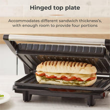 Load image into Gallery viewer, TOWER &lt;BR&gt;
3 Portion Health Grill and Panini Grill &lt;BR&gt;
Black &amp; Stainless Steel
