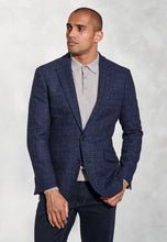 Load image into Gallery viewer, BROOK TAVERNER &lt;BR&gt;
Tailored Fit Stevens Textured Wool Blend Jacket &lt;BR&gt;
Blue Check  &lt;BR&gt;
